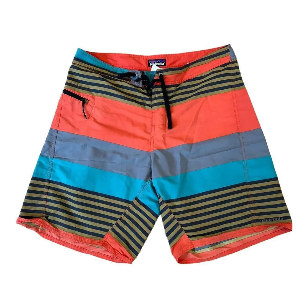 MENS PATAGONIA STRIPED EMBROIDERED WAVEFARER BOARD SHORTS